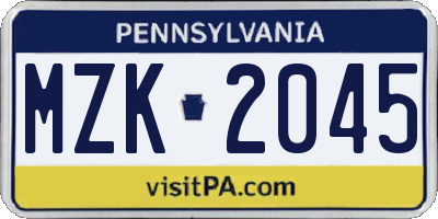 PA license plate MZK2045