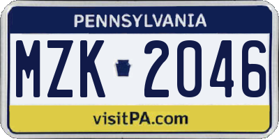 PA license plate MZK2046