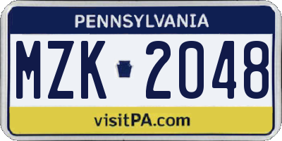 PA license plate MZK2048