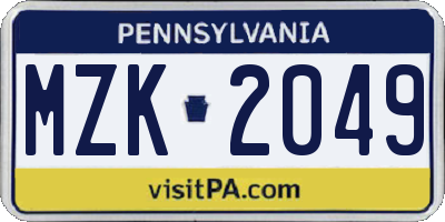 PA license plate MZK2049