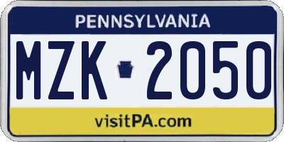 PA license plate MZK2050