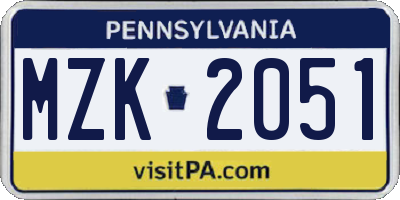 PA license plate MZK2051