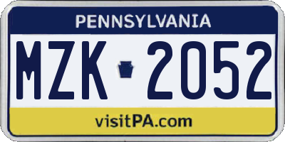 PA license plate MZK2052