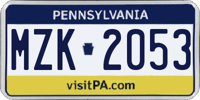 PA license plate MZK2053