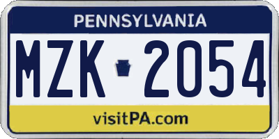 PA license plate MZK2054