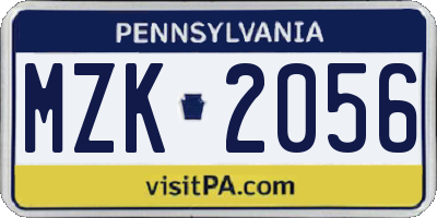 PA license plate MZK2056
