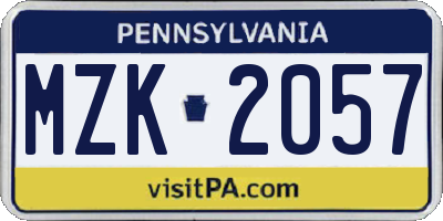 PA license plate MZK2057