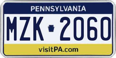PA license plate MZK2060