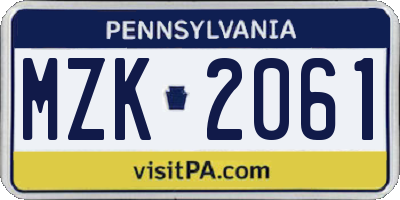 PA license plate MZK2061