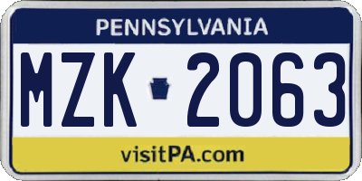 PA license plate MZK2063