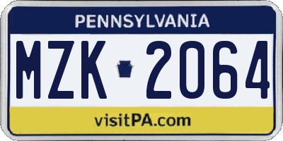 PA license plate MZK2064