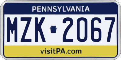 PA license plate MZK2067