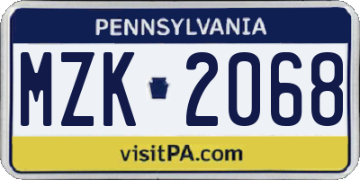 PA license plate MZK2068