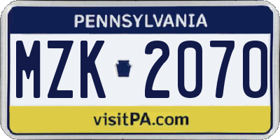 PA license plate MZK2070