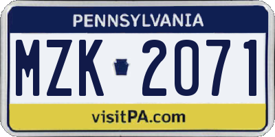 PA license plate MZK2071