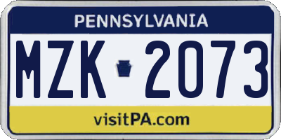 PA license plate MZK2073