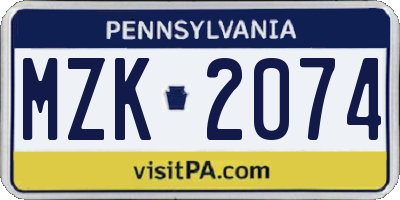 PA license plate MZK2074