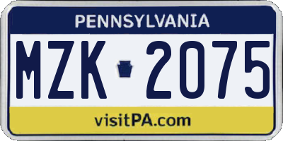 PA license plate MZK2075