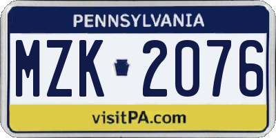 PA license plate MZK2076