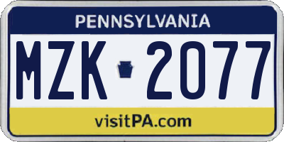 PA license plate MZK2077