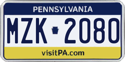 PA license plate MZK2080