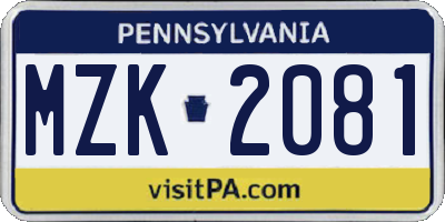PA license plate MZK2081