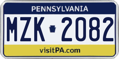 PA license plate MZK2082