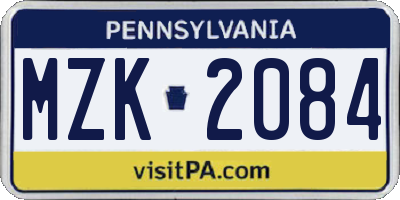 PA license plate MZK2084