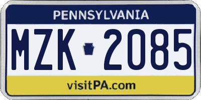 PA license plate MZK2085