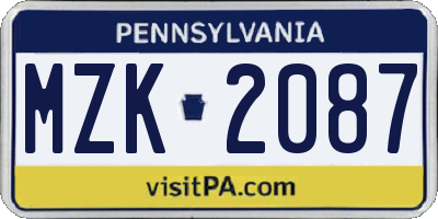 PA license plate MZK2087