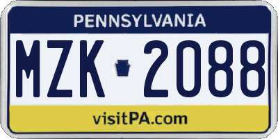 PA license plate MZK2088