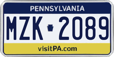PA license plate MZK2089