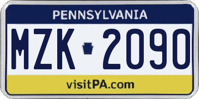 PA license plate MZK2090