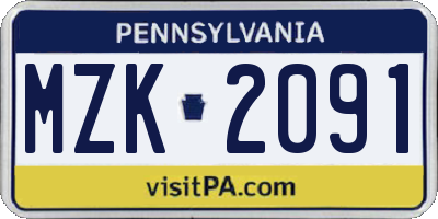 PA license plate MZK2091