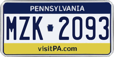 PA license plate MZK2093