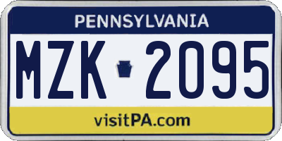 PA license plate MZK2095