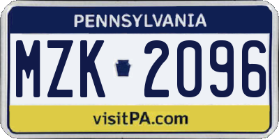 PA license plate MZK2096