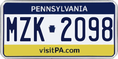 PA license plate MZK2098