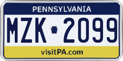 PA license plate MZK2099