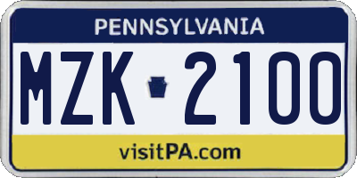 PA license plate MZK2100