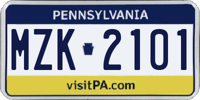 PA license plate MZK2101