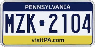 PA license plate MZK2104