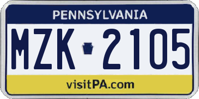 PA license plate MZK2105