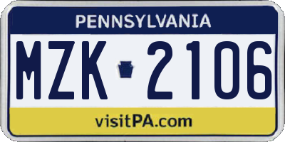 PA license plate MZK2106