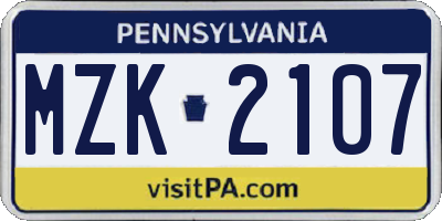 PA license plate MZK2107