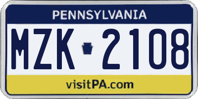 PA license plate MZK2108