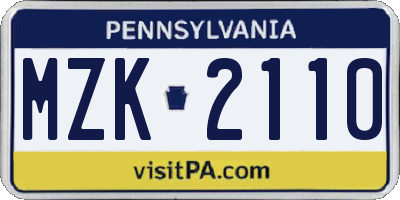 PA license plate MZK2110