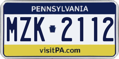 PA license plate MZK2112