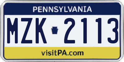 PA license plate MZK2113