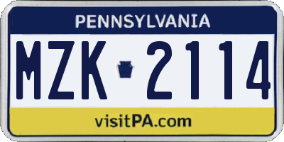 PA license plate MZK2114